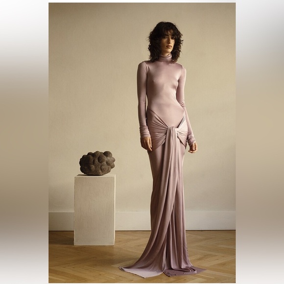 HELSA Josephine Dress Truffle tan ruched slinky maxi jersey gown Revolve S - Picture 2 of 9